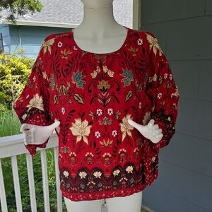NWT Red Floral Boho Blouse